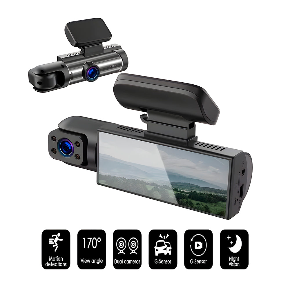 Câmera Dupla de Painel Para Carro, Com Visão Noturna, Detecção de Movimento e Amplo Ângulo de Visão