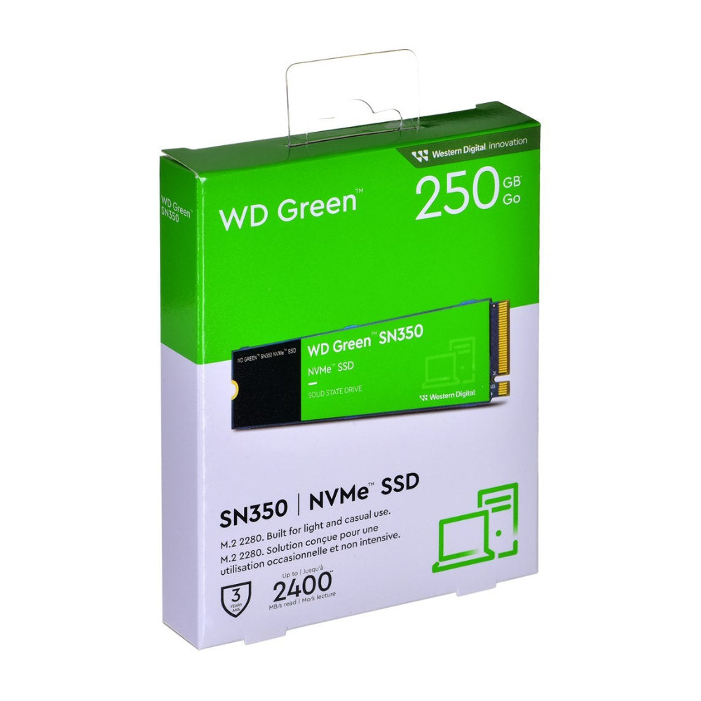 SSD WD Green SN350 250GB M.2 2280 NVMe, Leitura até 2400MB/s, Gravação até 1500MB/s – WDS250G2G0C