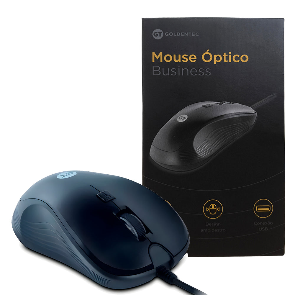 Mouse Óptico Ambidestro, GT Business, 1.200DPI, USB, Cabo 1.50Mt, Emborrachado, Preto