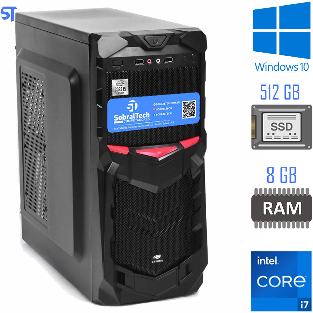 Computador Core i7- 10700 - HD SSD 512GB- Memória Ram 8GB- Fonte Real 500W- Mouse e Teclado  - Windows 10