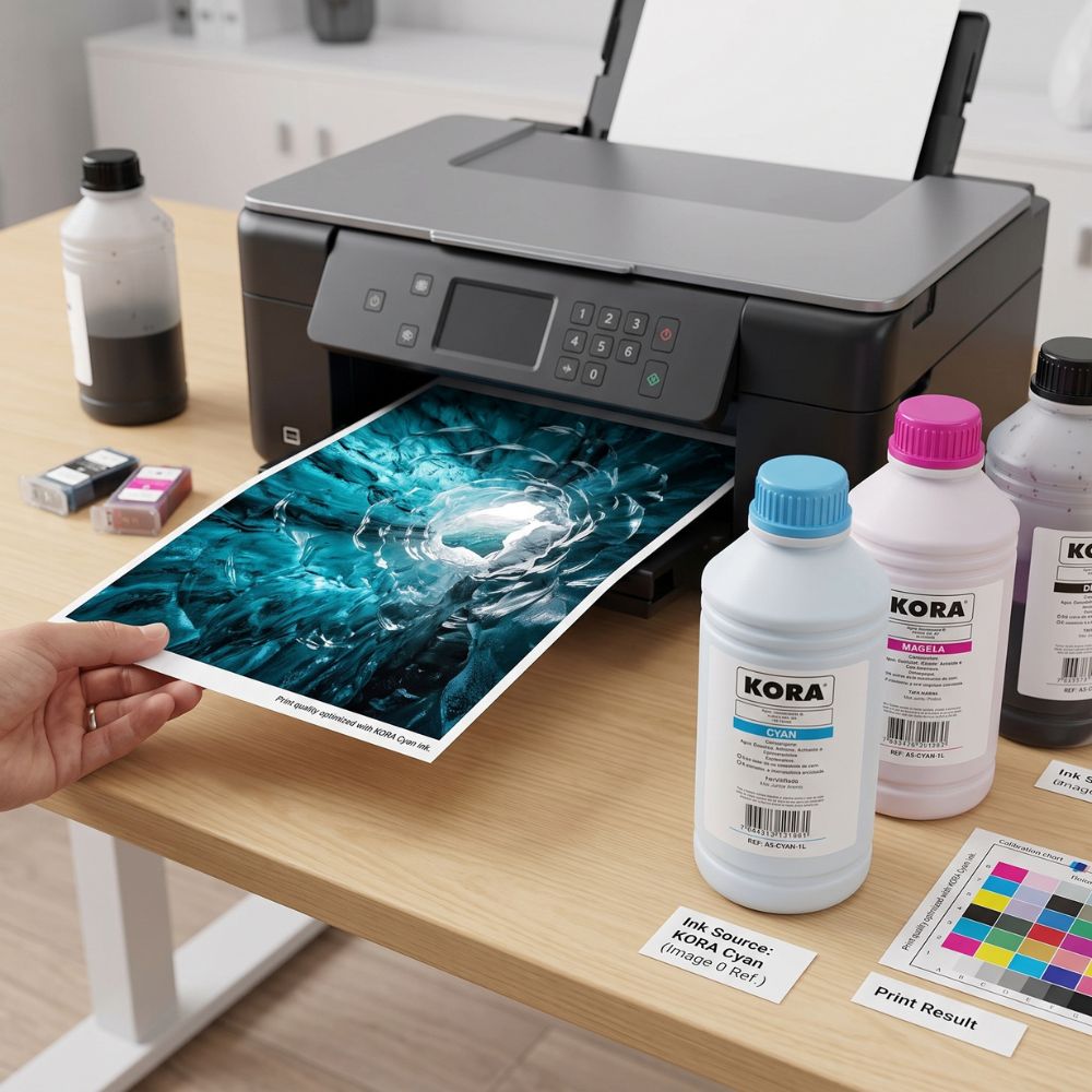 Litro de Tinta Kora Epson Universal Corante Ciano, Light Compativel Com Ecotank Epson L3150 L3250 L355 L365 L375 L395