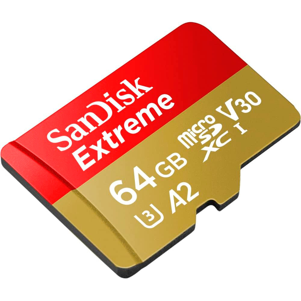 Cartão Micro SD SanDisk Extreme 64GB U3 V30 A2 com Adaptador SD 170MB/s - SDSQXAH-064G-GN6MA