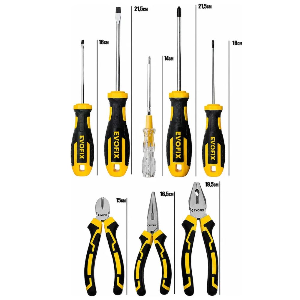 Kit Ferramentas 8 Peças Evofix Alicates Chaves De Fenda e Phillips Testador De Voltagem