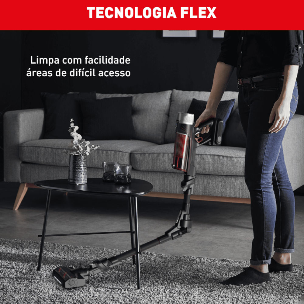 Aspirador Pó Sem Fio Arno X-Force Flex 9.60 RH20, Bivolt, 18V 0.4L Tubo Flexível LED Filtro HEPA Autonomia 45min, Preto