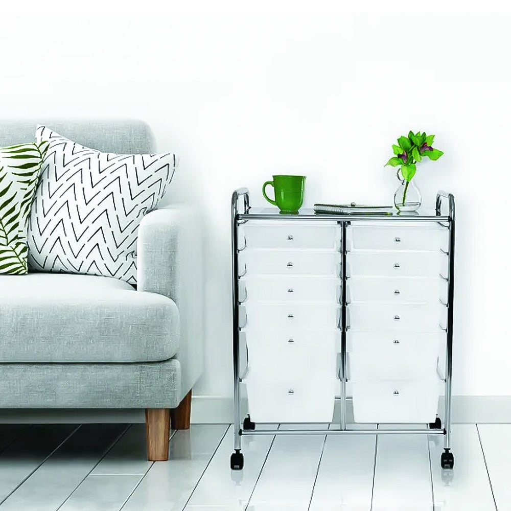 Gaveteiro Carrinho Organizador 12 Gavetas Com Rodas