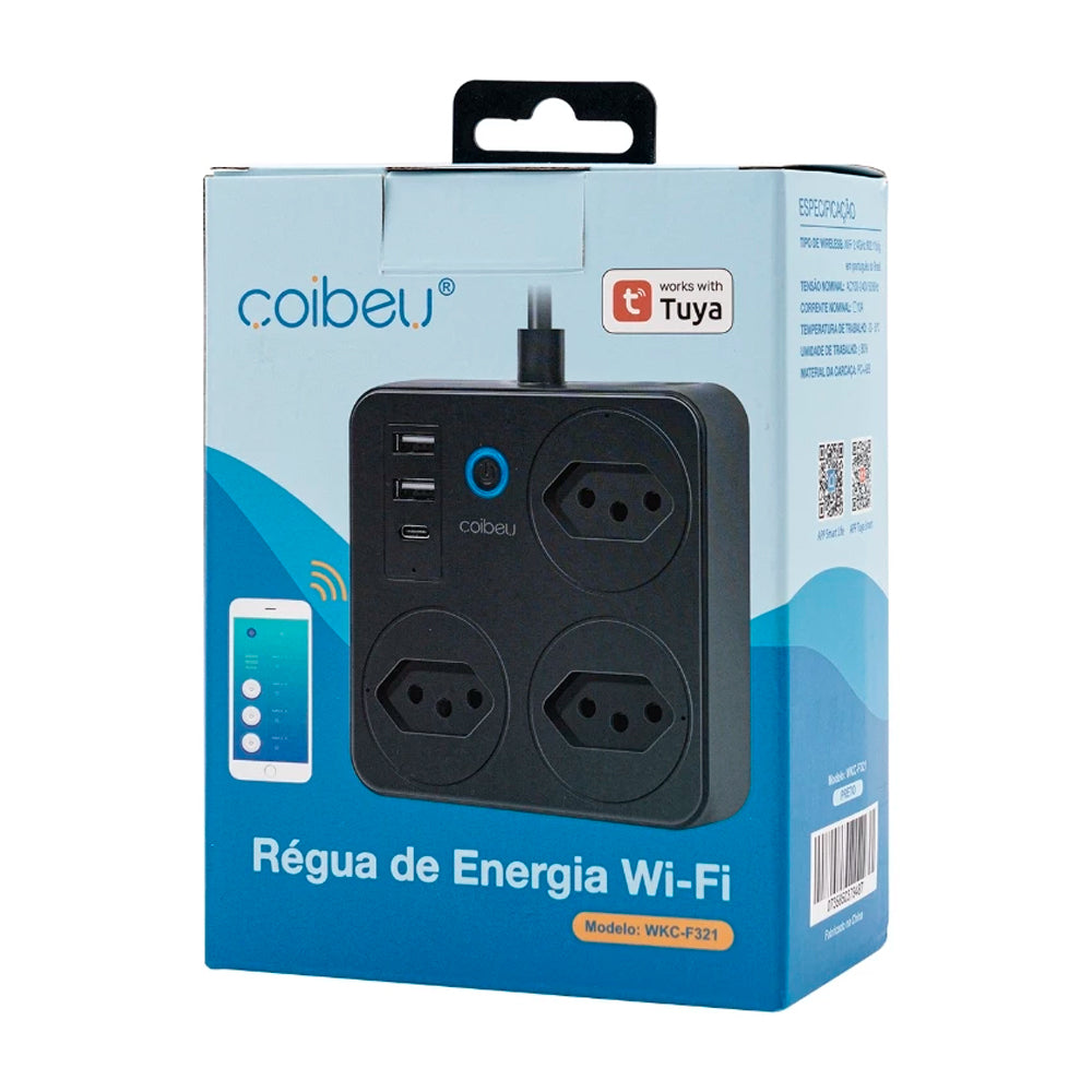 Extensão Inteligente, 3 Tomadas, 2 Entradas USB, 1 Entrada USB-C, Controle Por Voz, Compatível Alexa, Bivolt, Preto