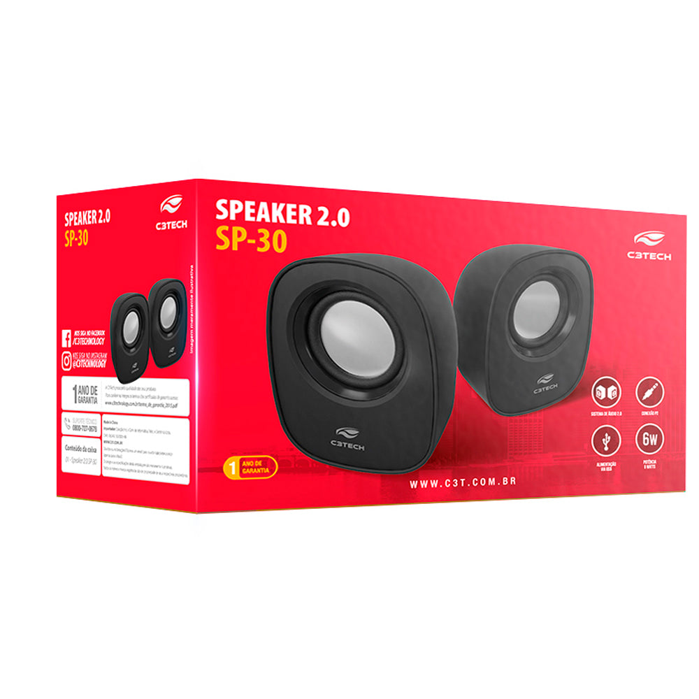 Caixa De Som Speaker 3W USB 2.0 - SP-30BK C3tech Preto