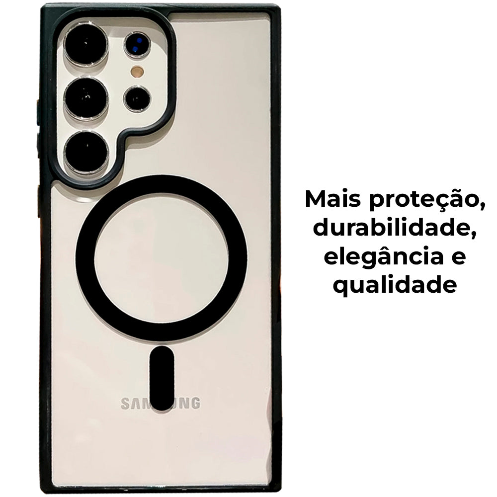 Capa Transparente Com Suporte A Carregamento Magnético Para Samsung S24 Ultra - Preto