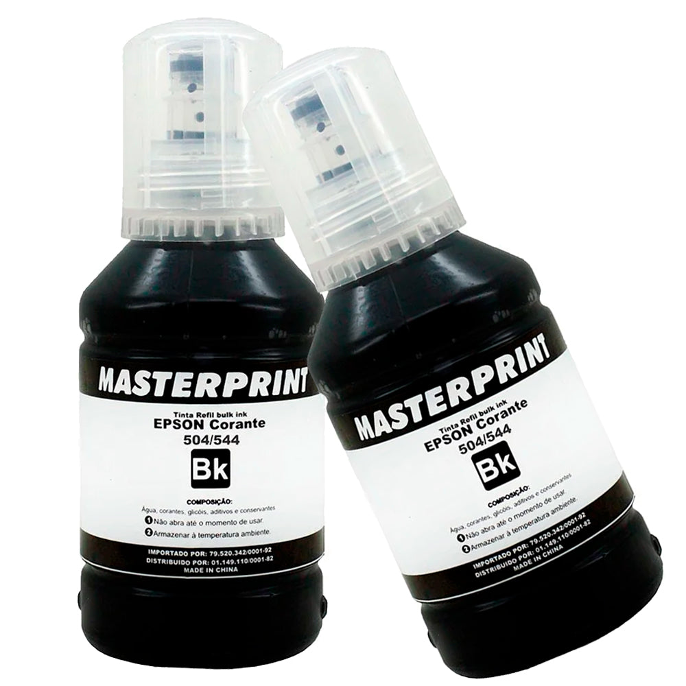 Refil de Tinta Epson Corante 504/544 BK Preto, 127ML, Masterprint, Para Ecotank L4150 / L4160 / L4260 / L6171 / L6161