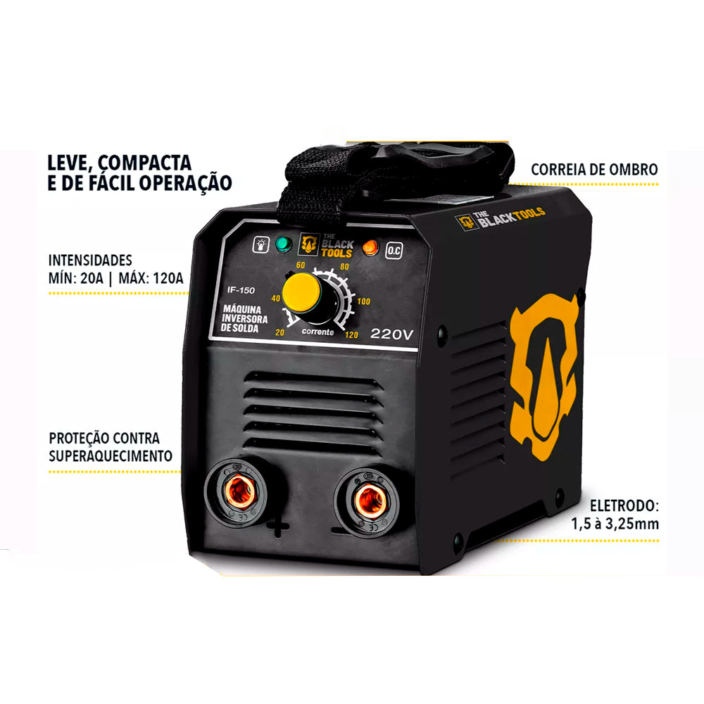 Máquina De Solda Elétrica Inversora 120A, MMA Eletrodo, The Black Tools IF-150, 220V, Com Visor Digital
