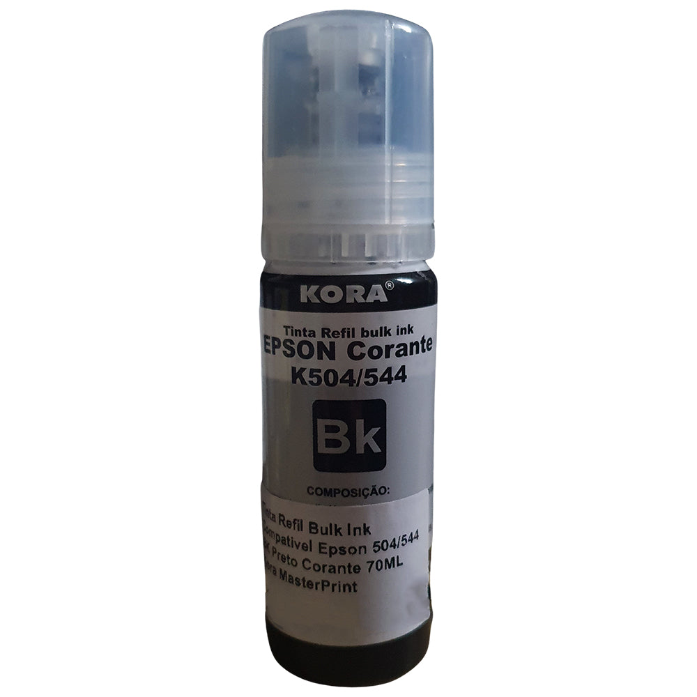 Tinta Refil Bulk Ink Compatível Epson 504/544 BK Preto Corante 70ML Kora - MasterPrint