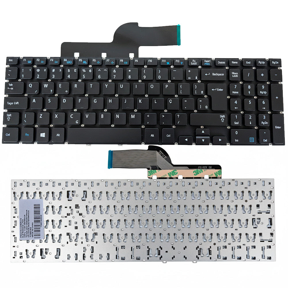 Teclado Compatível Notebook Samsung NP270E5E-KD1BR/KD2BR, NP270E5K-XW1BR, Tecla "Ç", Teclado Numérico, BringIT - Preto