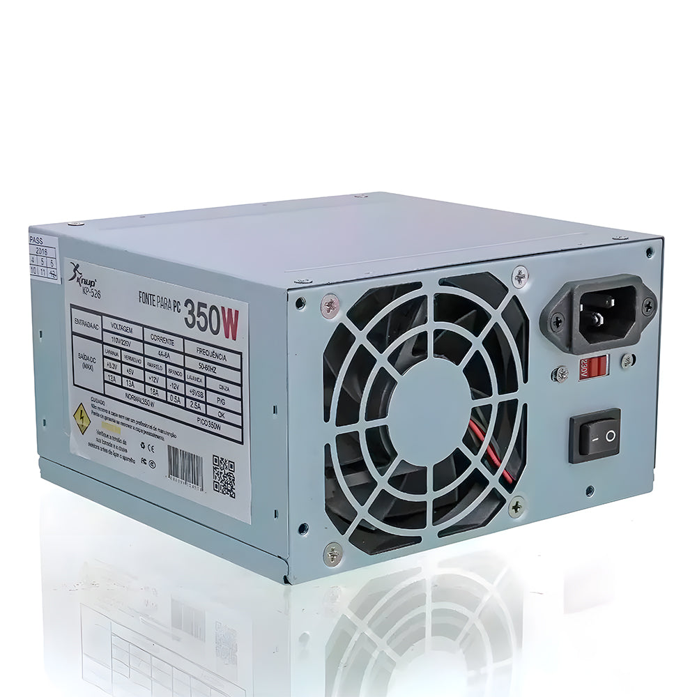 Fonte ATX 350W Real Knup KP-526, Bivolt Manual, Cooler 80 mm Ultra Silencioso, Proteção OVP/OCP/SCP, Com cabo