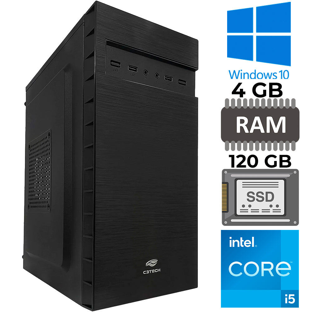 Computador Core i5-2320, Memória RAM 4GB, SSD 120GB, GT-H61 Com Slot M2, Rede Gigabit, MT-32BK, Windows, MousePad Brinde