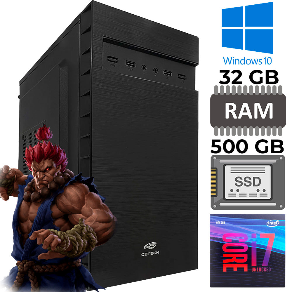 Computador Gamer Core i7-9700K, RAM 32GB, Placa Mãe H110M GD4, HD SSD NVME 500GB, Placa de Vídeo 2GB, GAB. MT-32BK