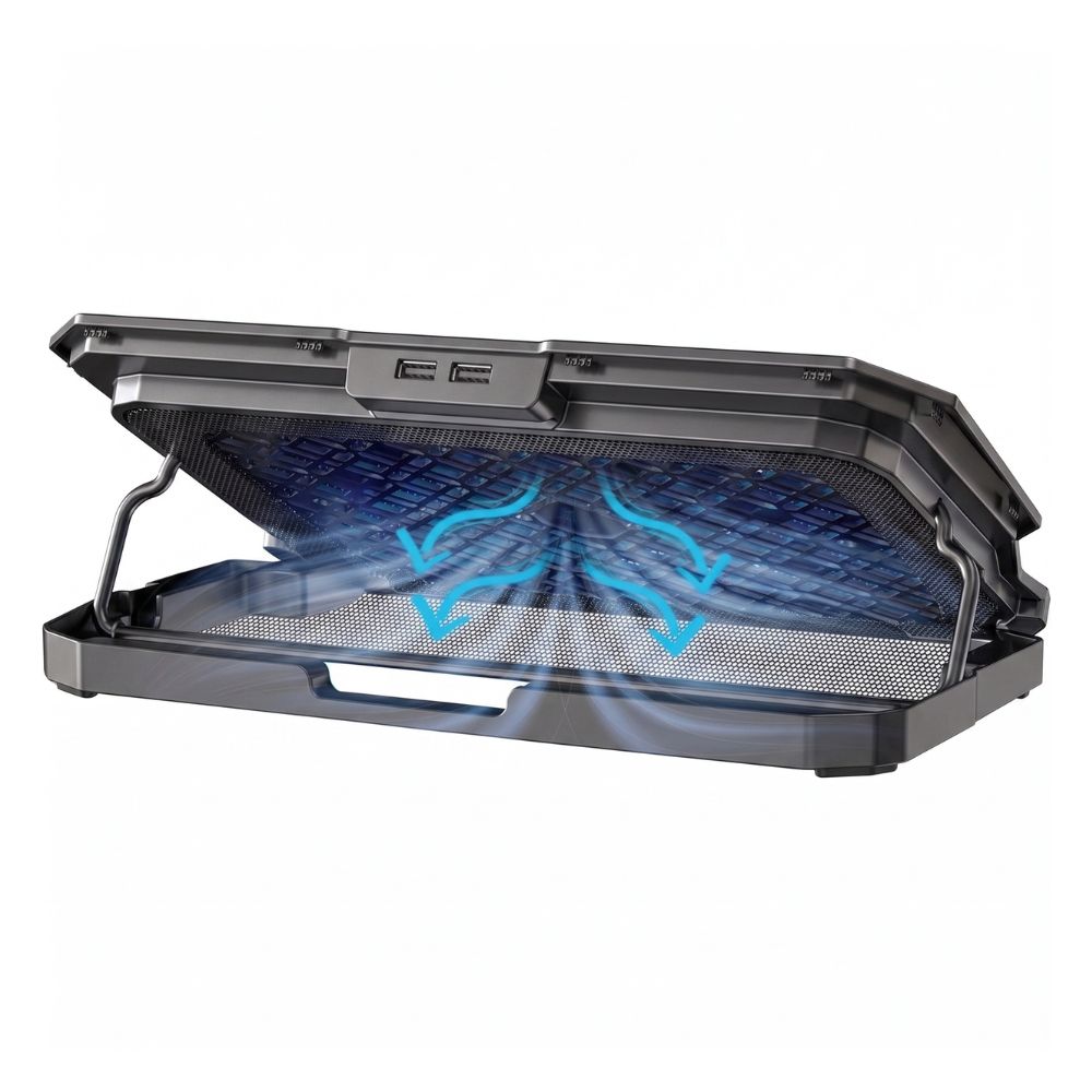 Suporte para Notebook GET Até 15,6" Ajustável 5 Níveis com Cooler Hub USB e Apoio Celular Preto