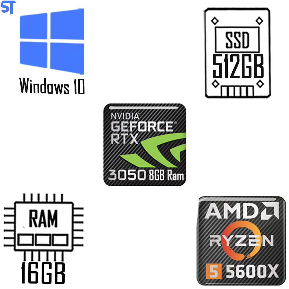 Computador Gamer Ryzer 5 5600X- 16GB Ram -Placa Video RTX 3050 8GB-SSD 512GB - Windows 10