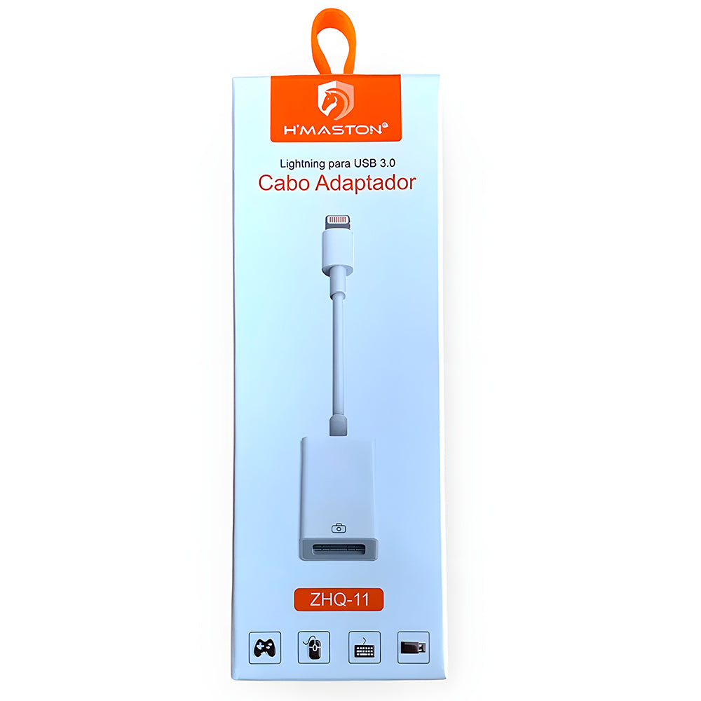 Adaptador OTG USB 3.0 (Fêmea) Para Lightning (Macho), Transmissão de Alta Velocidade, ZHQ-11, H'Maston, Branco