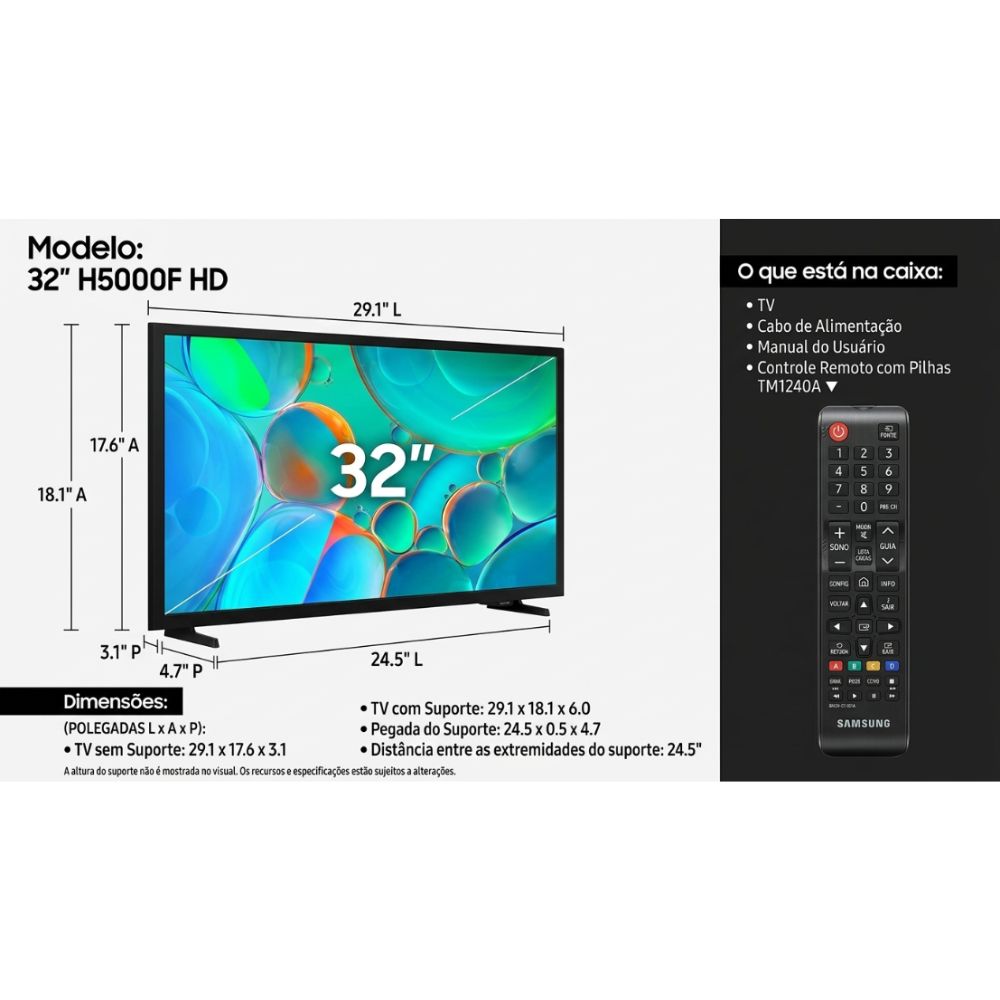 Smart TV Monitor Samsung HD ‎32" HDMI Sistema Operacional Tizen HDR PurColor H5000F(LS32H5000FGXZD)