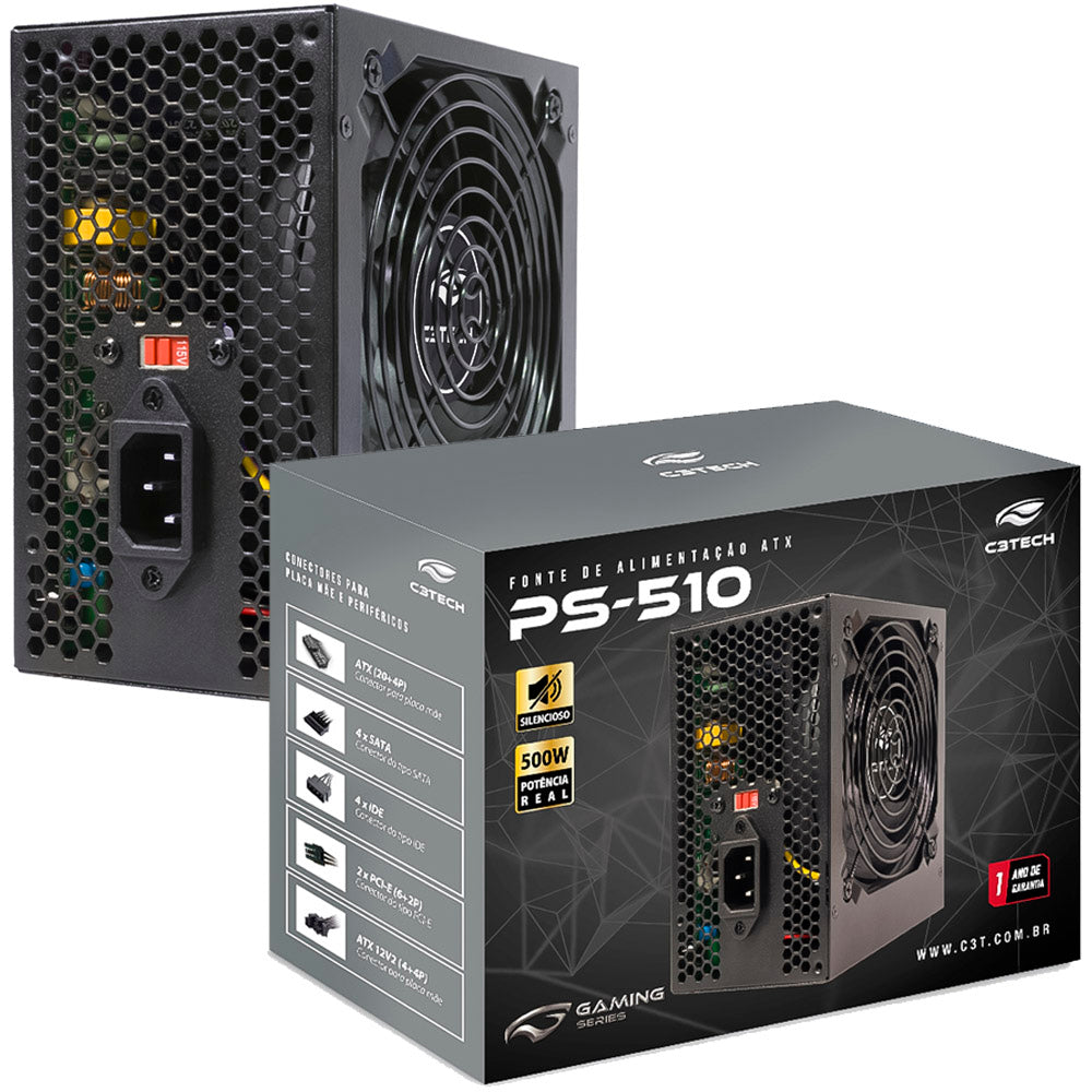 Fonte de Alimentação ATX C3Tech PS-510BK 500W S/ Cabo - Preto