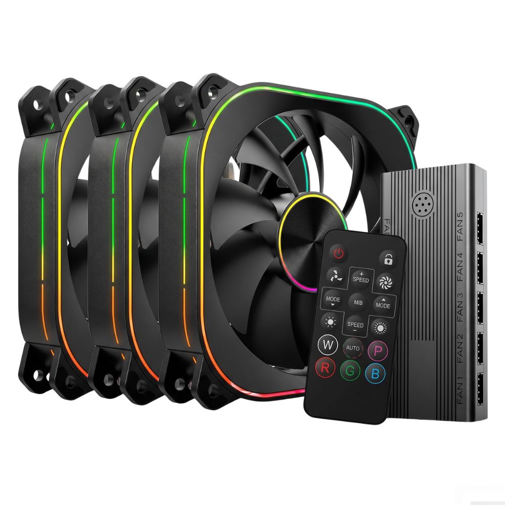 Kit Cooler 3x Aerion Veil S FAN100BK 120mm ARGB Preto com Hub Controlador e Controle Remoto