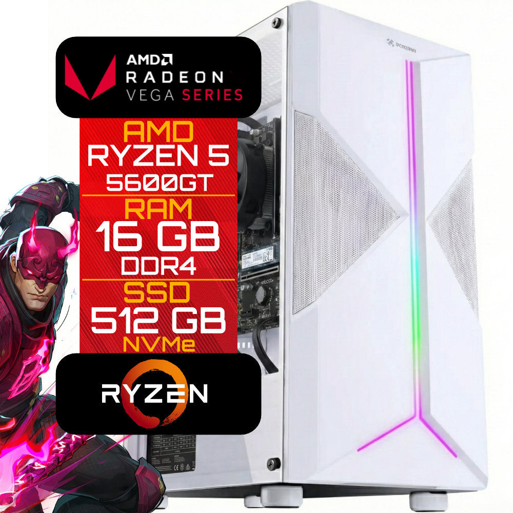 Computador Gamer Ryzen 5-5600GT RAM 16GB 3200MHz DDR4 SSD 512GB M.2 NVMe Vega 7, 550W 80Plus - Branco