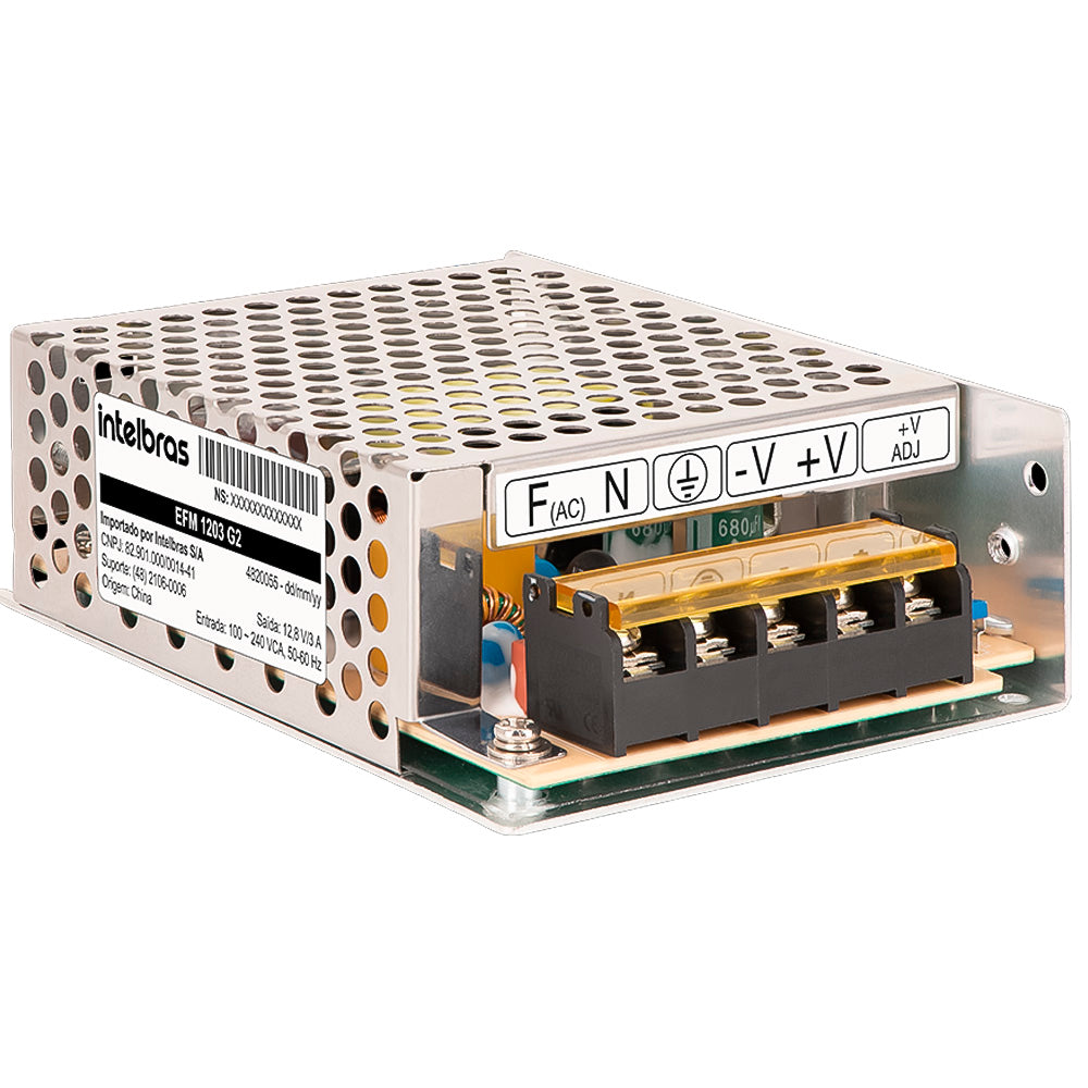 Fonte de Alimentação Colmeia 12,8V 3A Ajustavel 11,5 a 13,8 AC/DC, Bivolt, Intelbras, EFM 1203 G2