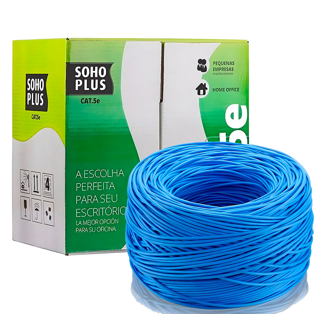 Caixa de Cabo de Rede Soho Plus CAT.5e - 24AWGX4P ROHS AZ 100% Cobre 305 Metros - Azul