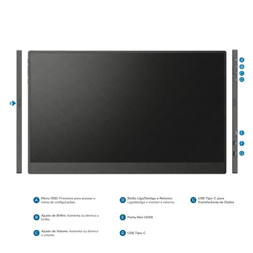 Monitor Portátil Arzopa S1 Maxgood 15.6" Full HD IPS 60Hz 2x Entradas USB-C e 1x Entrada Mini HDMI - Com Capa Magnética