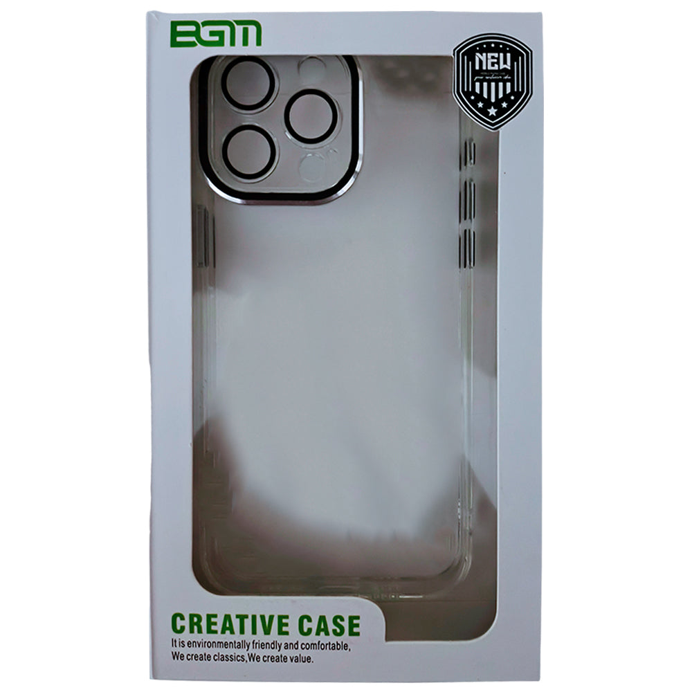 Capa Para iPhone 15 Pro Max, Transparente, Acabamento em Acrílico, Com Proteção de Câmera, Detalhes em Preto, BGM