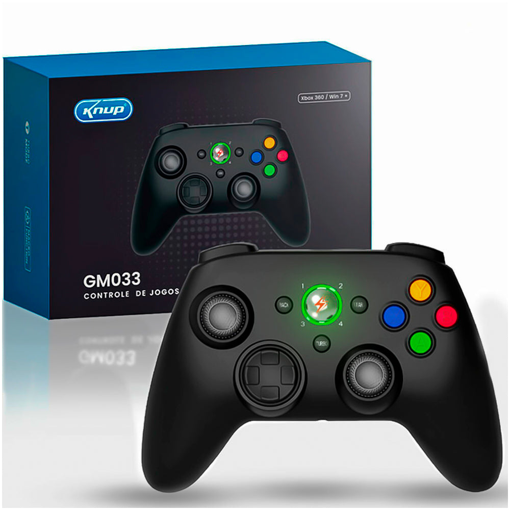 Controle XBOX 360 USB Com Fio, Para Computador e Notebook, KNUP, KP-GM033, Preto