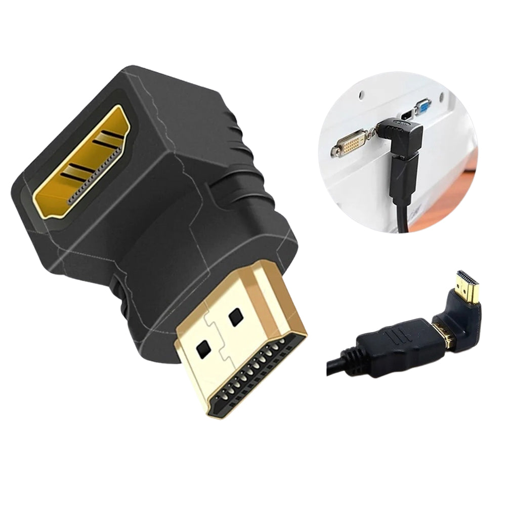 Adaptador HDMI Fêmea Para HDMI Macho 90° Graus em L , Fixo - Preto