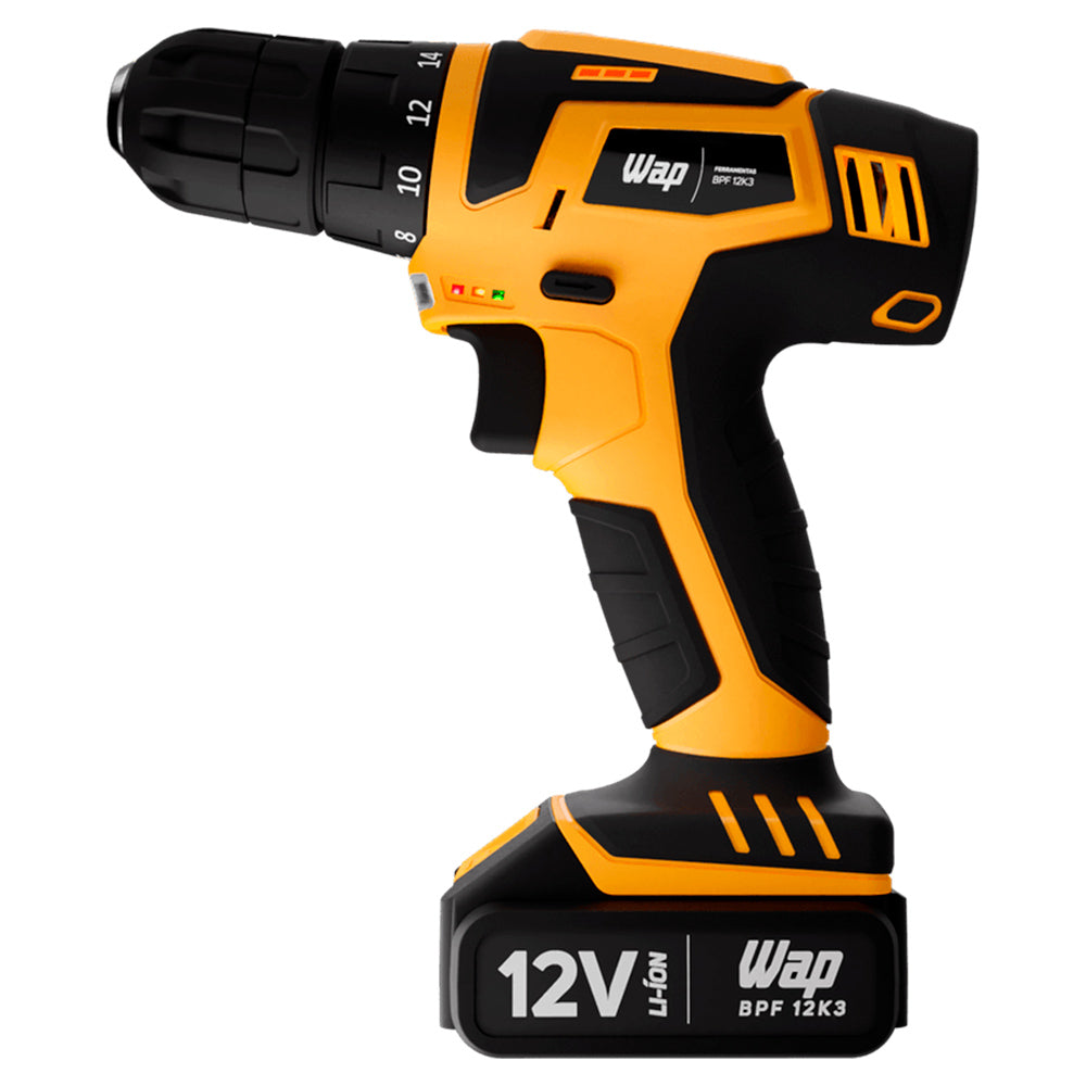 Parafusadeira E Furadeira WAP A Bateria Li-Ion 12V BPF 12K3 Carregador Bivolt Sem Fio Com Maleta E Kit De 13 Acessórios