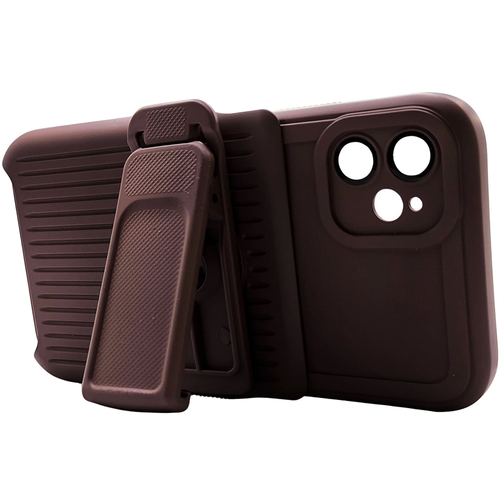 Capa Resistente Para iPhone 11, Com Suporte Clip, Anti-Impacto, Marrom