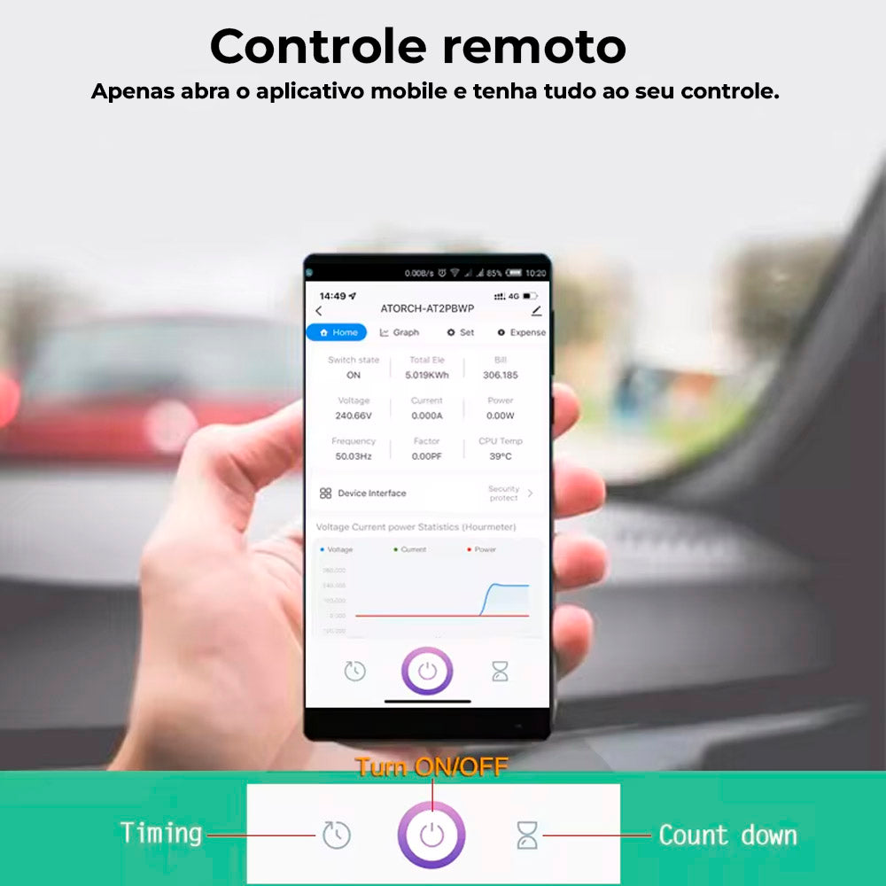 Disjuntor Inteligente Wi-Fi Tuya, Medidor de Energia, Compativel Com Smart Life, 63A- Atorch