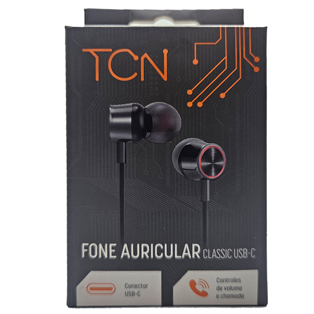 Fone de Ouvido Estéreo com Microfone, Conector USB-C, Acabamento em Alúminio, Cabo 1,2m, TCN Classic - Preto