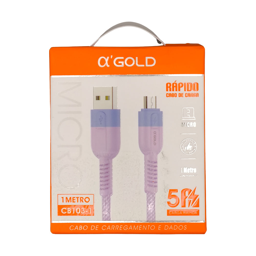 Cabo USB Para Micro USB, Carregamento Rápido, 1 Metro de Comprimento, CB103-1, A'Gold - Roxo