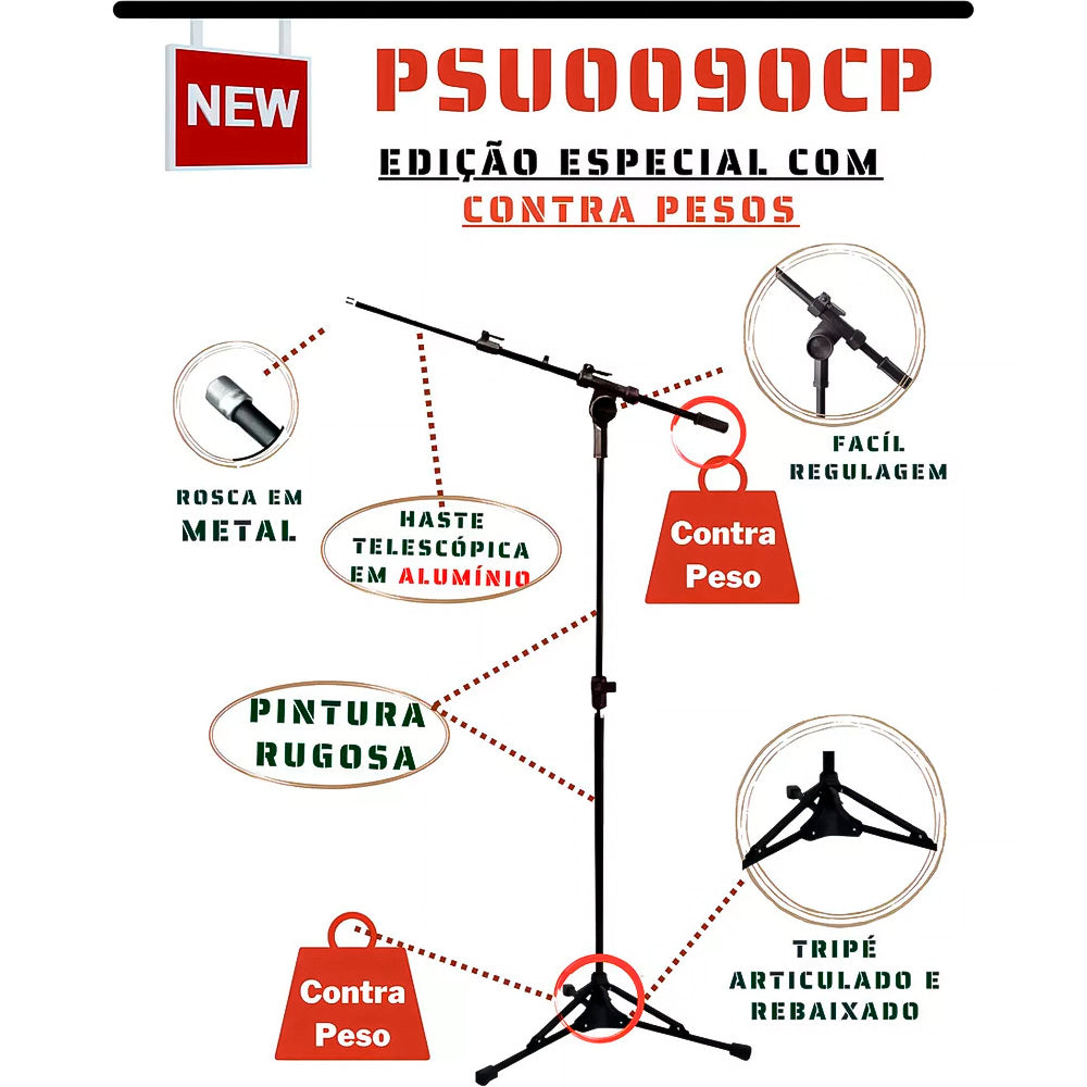 Pedestal Suporte Microfone Rmv Psu0090cp Contra Peso Cor Preto