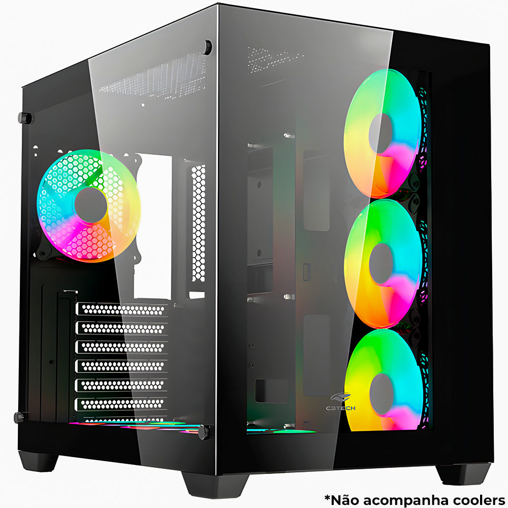 Gabinete Gamer C3Tech Aquarius MT-G910BK, Mid Tower, Vidro Temperado, ATX, Black, Sem Fonte, Preto