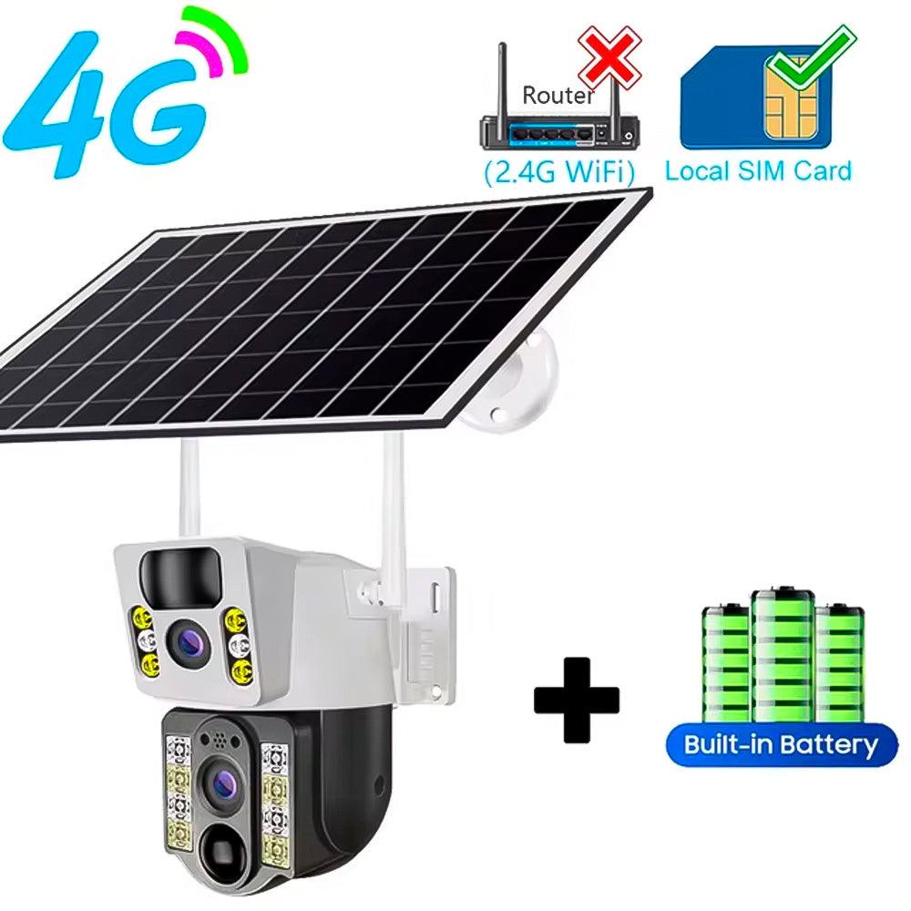 Câmera de Segurança IP Externa Com Paínel Solar, 8MP Full HD, 2.4GHz Wi-Fi, Lente Dupla, Detector de Movimento