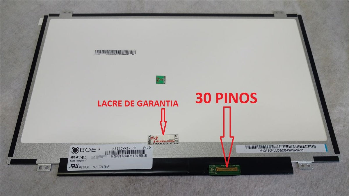 Tela Notebook Display Led 14.0" Slim - Boe HB140WX1-301- 30 pinos