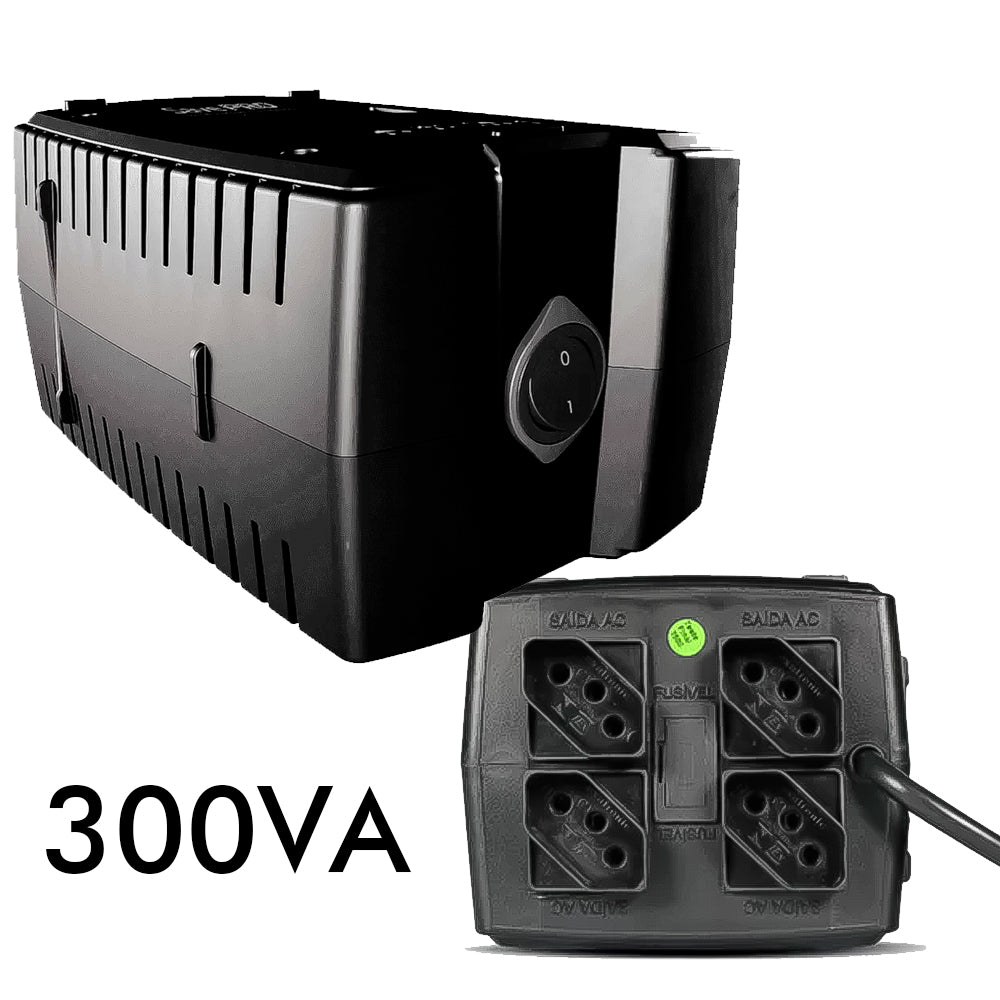 Estabilizador 300VA MCM Save Pro Bivolt/115V, Com 4 Tomadas - Preto