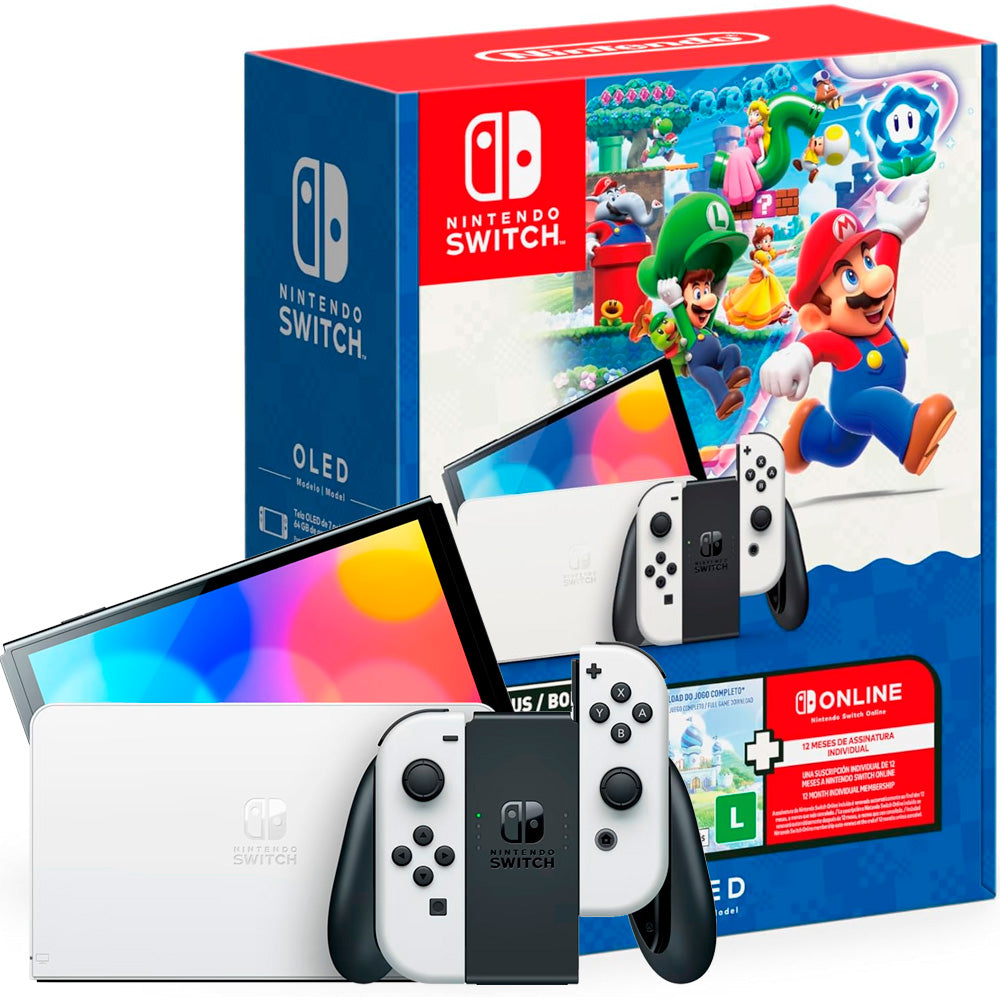 Nintendo Switch Oled Edição Super Mario Bros. Wonder + 12 Meses Assinatura Nintendo Switch Online