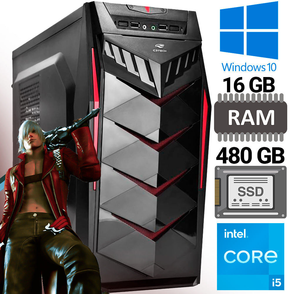 Computador Gamer Intel Core i5, HD SSD 480GB, Memória RAM 16GB, Placa Vídeo 1GB, Fonte Real 500W
