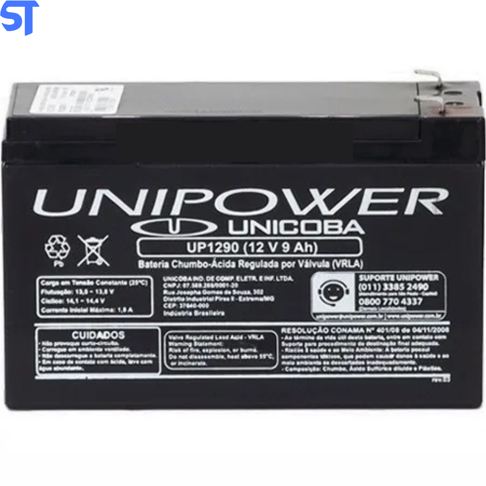 Bateria Para Nobreak Selada VRLA 12V 9,0ah F187 UP1290 – Unipower