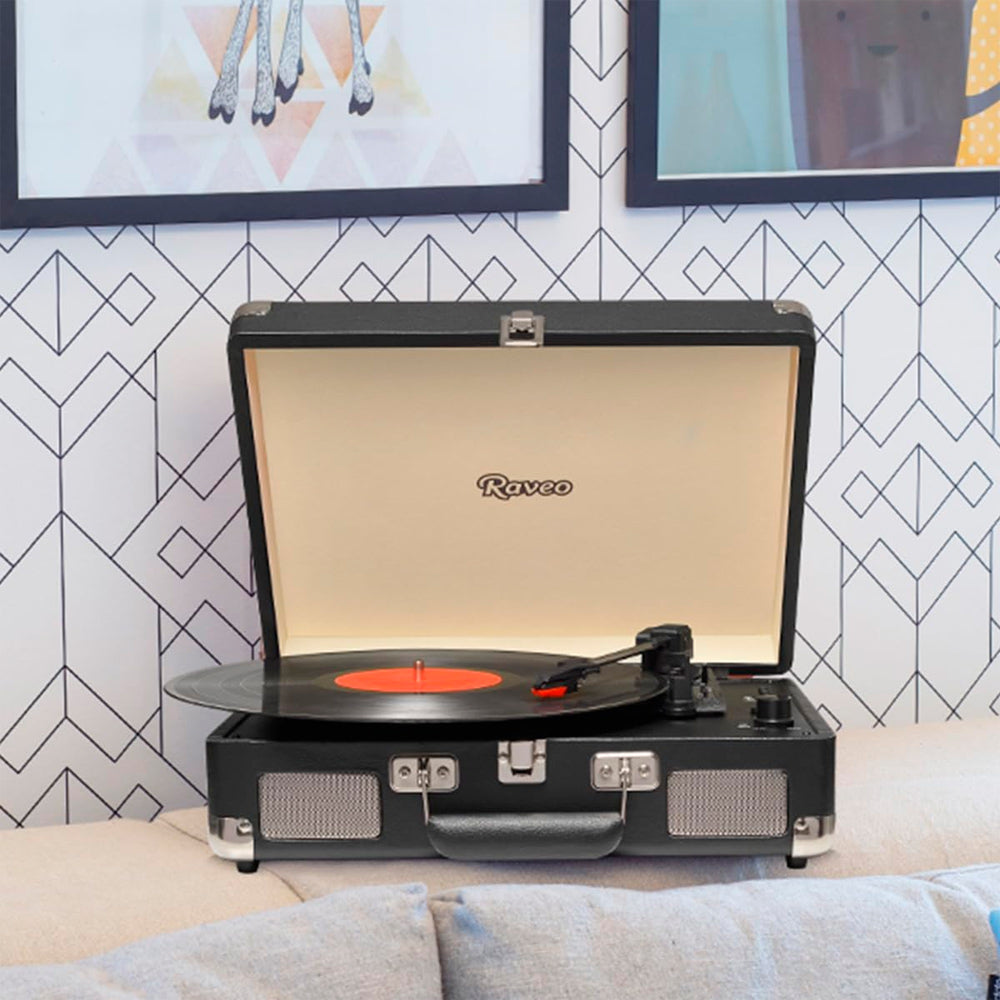 Vitrola Toca-Discos Retrô Raveo Sonetto, Chrome Preta, Com USB e Bluetooth (Reproduz e Grava), Bivolt, 10W, 33/45/78 RPM