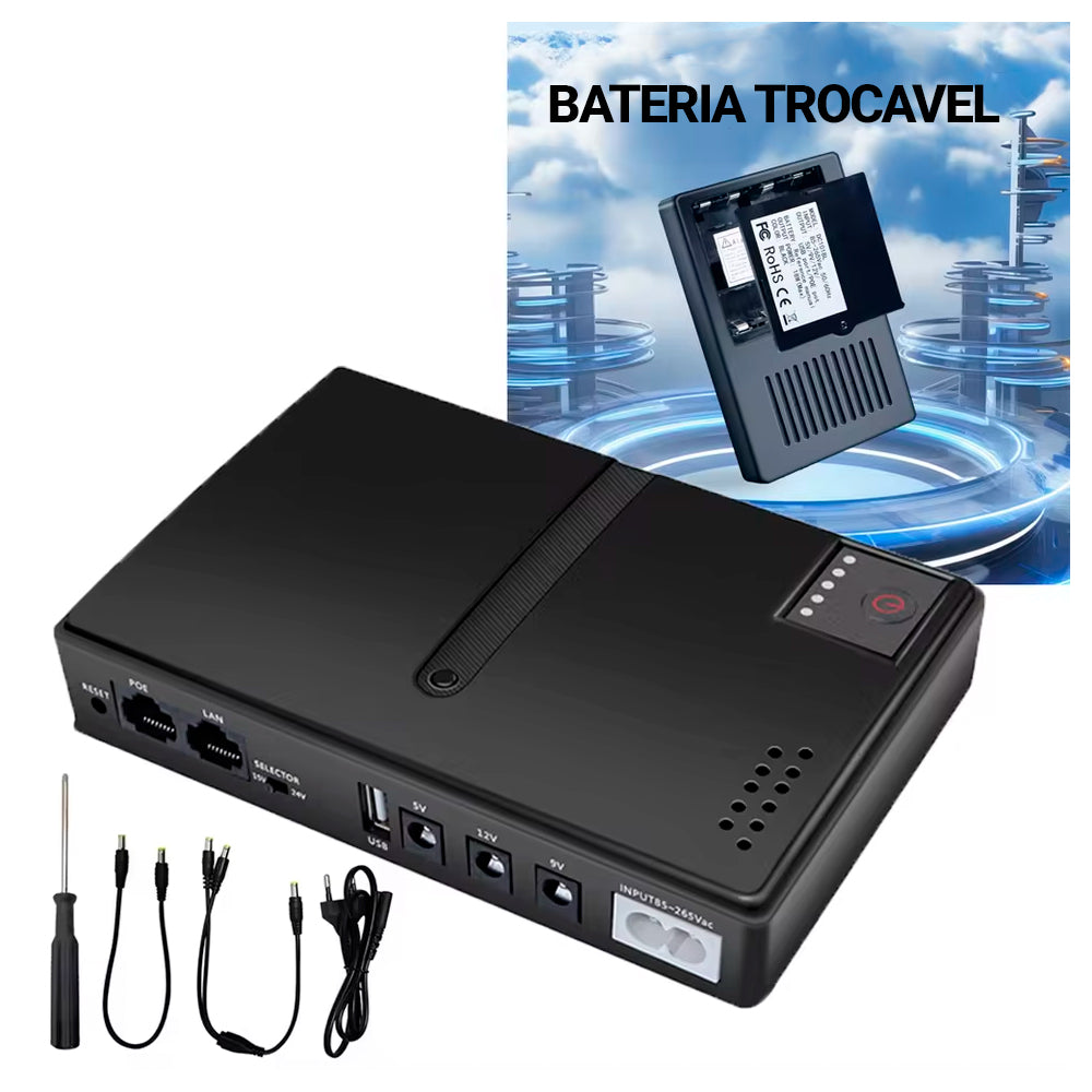 Mini Nobreak, Fonte UPS Portátil, 5V/9V/12V, 18W, Bateria de Backup Para Câmera e Roteador Wi-Fi, DC1018L