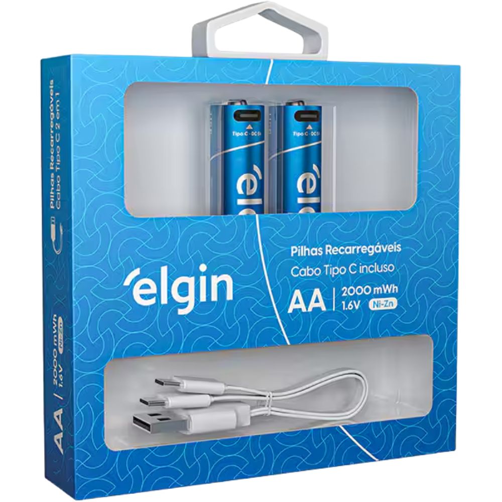 Pilha Recarregável AA USB-C 1.200mAh com 2 unidades Blister + Cabo (ELE000000082427)