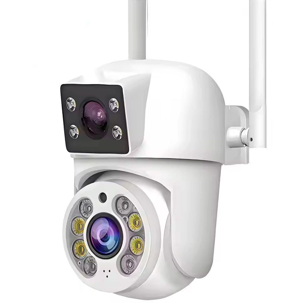 Câmera de Segurança Dupla, Giratória, IP, Wi-Fi, Full HD, 8MP, Tuya, Smart Life, 2.4G, Branca - ZS070