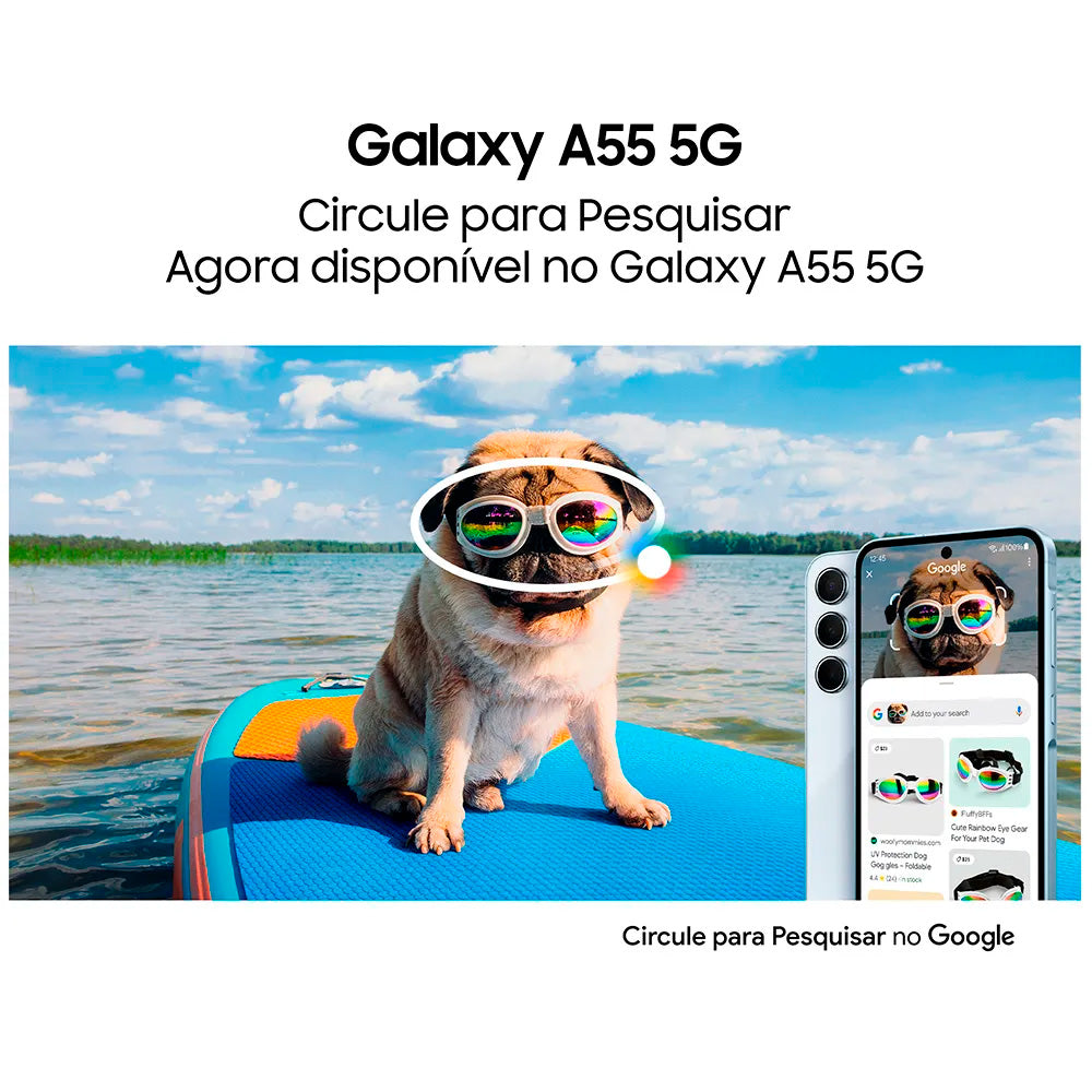 Smartphone Samsung Galaxy A55 RAM 8GB 256GB 5G, Câmera Tripla 50MP + Selfie 32MP, Tela 6.6''- Azul Claro